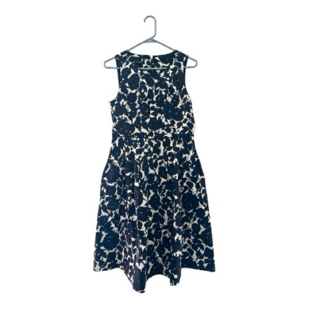 Talbots Black and White Floral Patterned Midi Dress Size 6 Petite